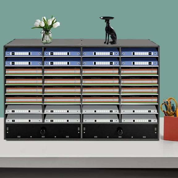 32 Slots PVC Shelf Organizer with 2 Drawers, Adjustable Literature File Mail Sorter Rack for Office, Classroom