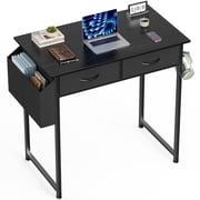 32 Small Computer Desk with Storage Side Bag and Headphone Hook, Compact Writing Study Table for Home Office/Bedroom, Black