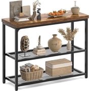 32" Small Console Table, 3-Tier Entryway Table, Sofa Table with Mesh Shelves, Console Tables for Living Room, Bedroom, Hallway, Entryway, Foyer, Rustic Brown