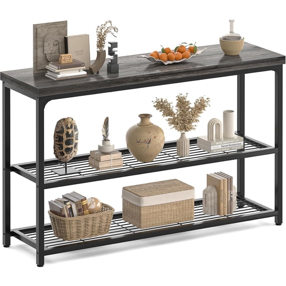 32" Small Console Table with Storage, Narrow Entryway Table, Sofa Table for Living Room, Sturdy 3-Tier Console Tables for Living Room, Hallway, Foyer & Bedroom, Rustic Brown