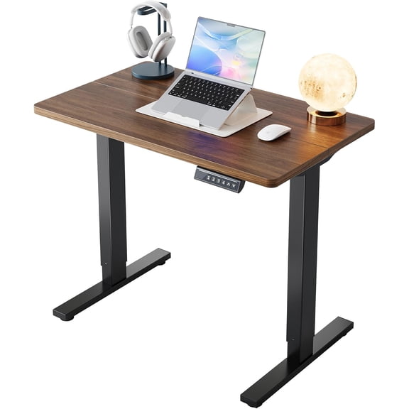 32" Small Electric Standing Desk Adjustable Height, 4 Memory Height Settings, Sit Stand Up Desk for Home Office & Computer Workstation,Black and Walnut Frame