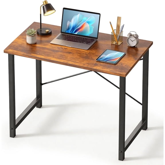 32 Small Office Desk Computer Work Table Writing Desks Compact Study Table Student Bedroom Home PC Workstations with Metal Frame Wooden Tabletop Retro Brown