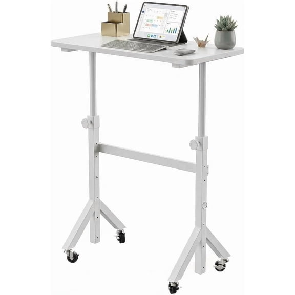 32'' Small Standing Desk with Wheels,28.7"-46.1" Heigh Adjustable Portable Rolling Desks,Mobile Stand Up Desk for Walking Pad and Treadmill,Sit to Stand Computer Workstation for Bedroom,Walnut