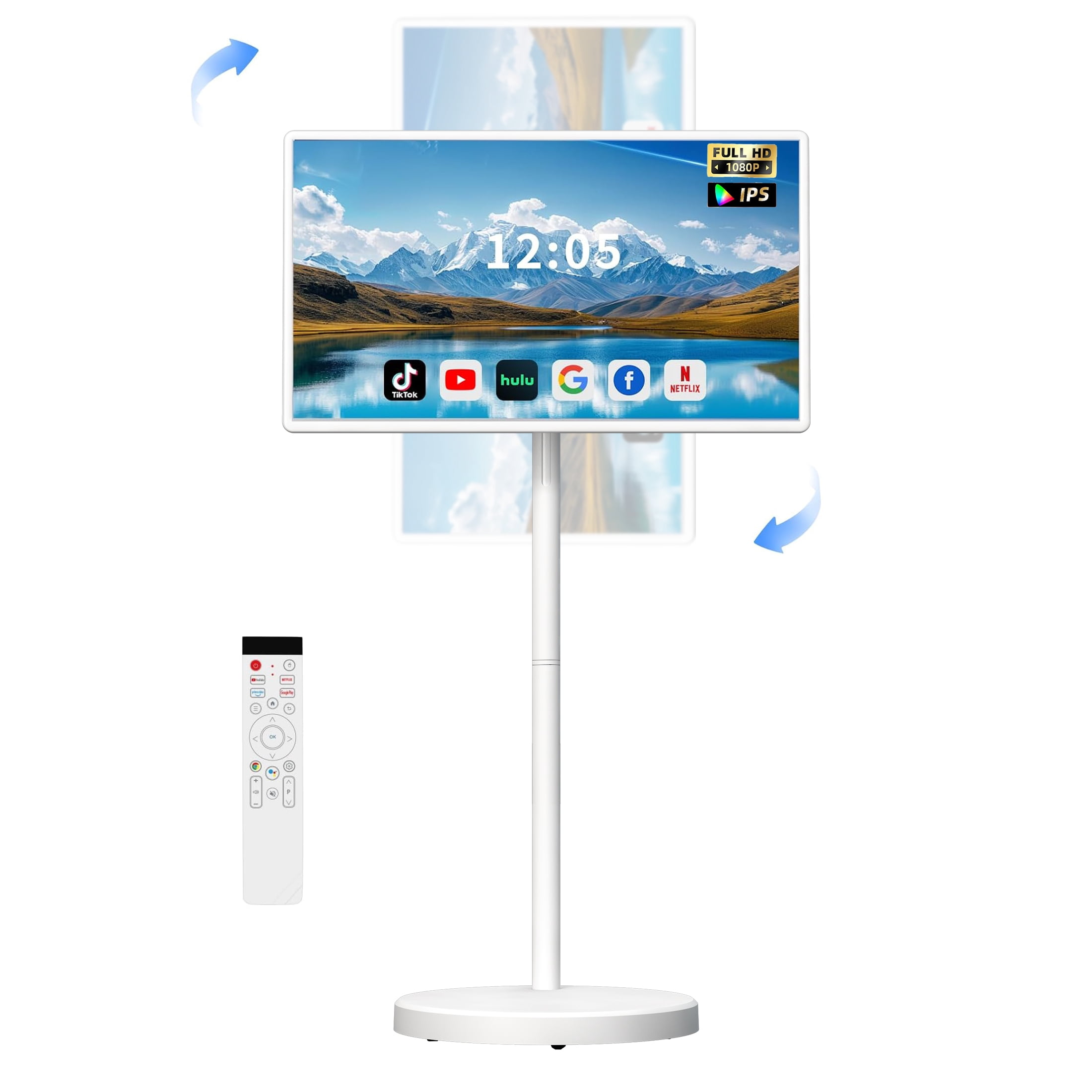 32" Smart Portable TV, FHD Touch Screen Monitor on Wheels, Voice Remote Control, Wireless Movable Display, Built-in Battery, Full Swivel Rotation, EDLA-Certified, for Home, Office & Entertainment