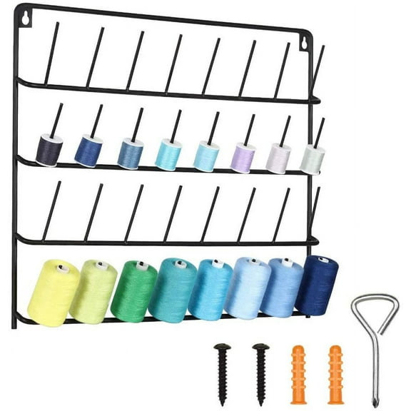 Oumilen 32-Spool Sewing Thread Rack, Wall-Mounted Metal Sewing Thread Holder