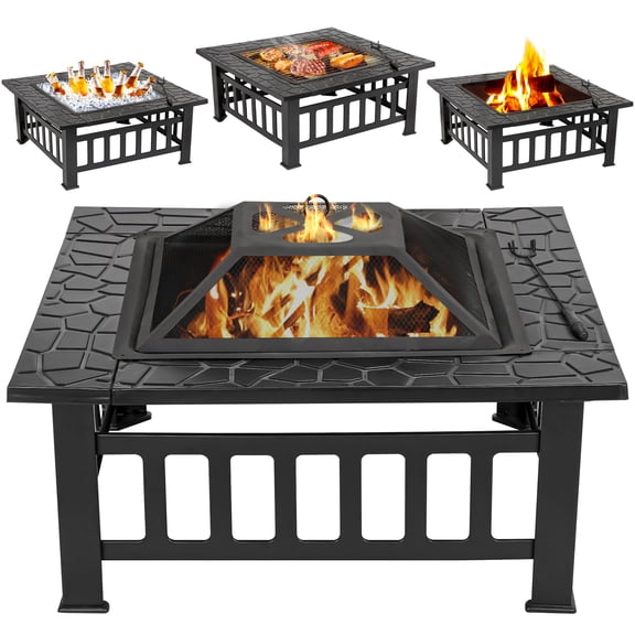 32" Square Fire Pit Outdoor Patio Metal Heater Deck Backyard Fireplace w/Cover