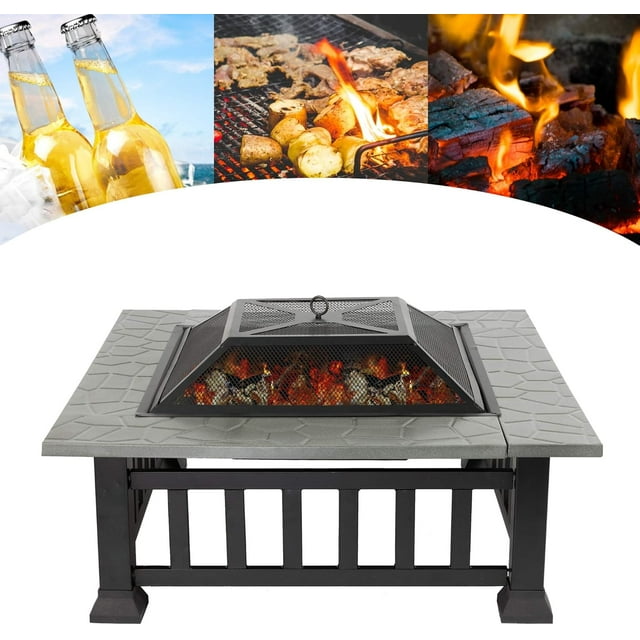 32'' Square Metal Outdoor Fire Pits Wood Burning BBQ Fire Pit ...