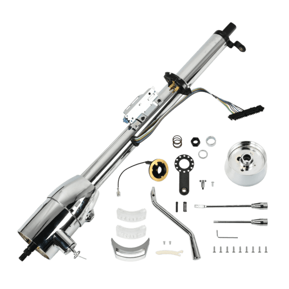 32" Stainless Steel Tilt Automatic Universal Steering Column & Wheel Adapter w/ Key Chorme