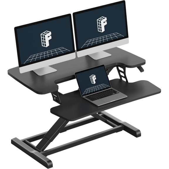 32" Standing Desk Converter, Space-Saving Sit-Stand Desktop Riser for Laptop & Monitor, Black