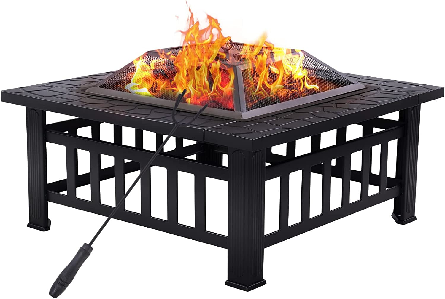32" Black Steel Square Wood Burning Fire Pit