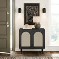 thumbnail image 1 of 32" Tall 2 Arch Door Accent  Storage Cabinet Natural Rattan Door Credenzas Sideboard TV Stand Home Dining Room, Black, 1 of 8