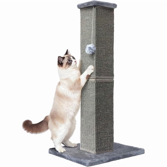 32" Tall Cat Scratching Post for Large Indoor Cats & Kittens, Cat Scratcher with Extra Large Stable Base and Natural Sisal, Sturdy Cat Scratch Post to Protect Furniture & Couch, DeepGrey