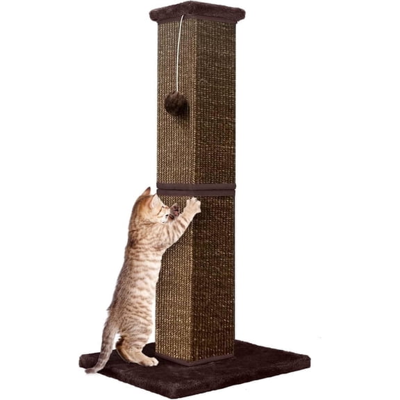 32" Tall Cat Scratching Post for Large Indoor Cats & Kittens, Cat Scratcher with Extra Large Stable Base and Natural Sisal, Sturdy Cat Scratch Post to Protect Furniture & Couch, Full Brown
