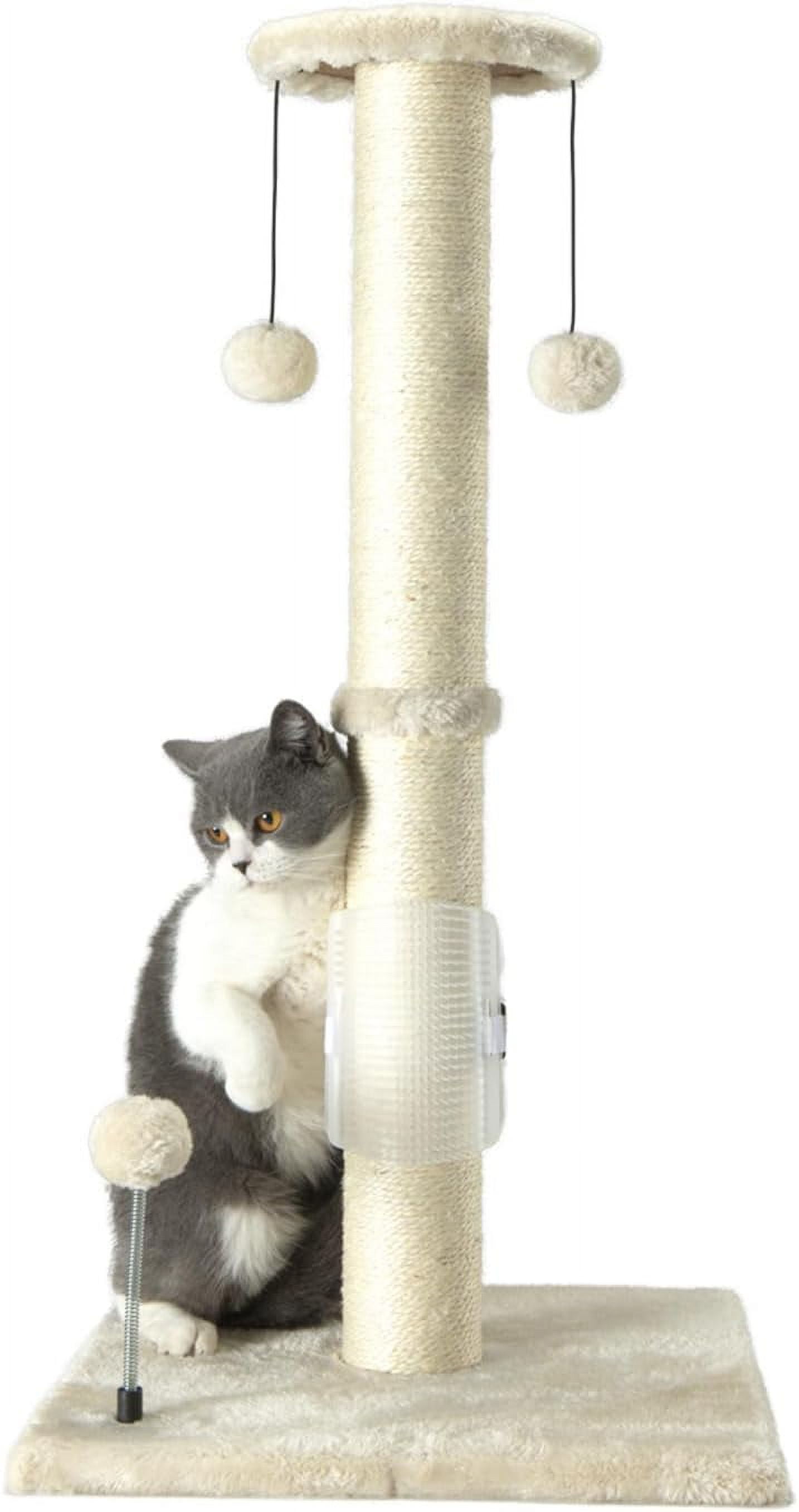 32" Tall Cat Scratching Post Sisal Scratch Posts with Hanging Ball and Self-Massage Brush Vertical Scratcher for Indoor Cats and Kittens(Light-Gray 32inches)