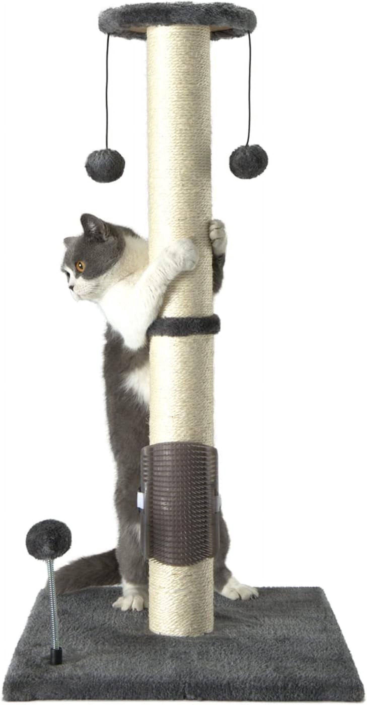32" Tall Cat Scratching Post Sisal Scratch Posts with Hanging Ball and Self-Massage Brush Vertical Scratcher for Indoor Cats and Kittens(Light-Gray 32inches)