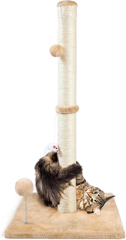 32" Tall Cat Scratching Posts for Indoor Cats, 3-in-1 Cat Scratching Post with Plush Toys, Premium Sisal Post for Cats at All Ages with Reinforced Stable Base