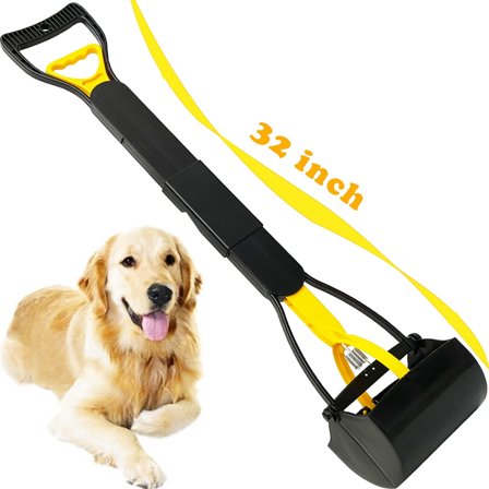 32" Tall Pooper Scooper, Large Pooper Scooper for Dogs Heavy Duty, Dog Pooper Scooper with Long Handle & High Strength Durable Spring, Foldable Dog Poop Pick Up (Bottom Seamless)