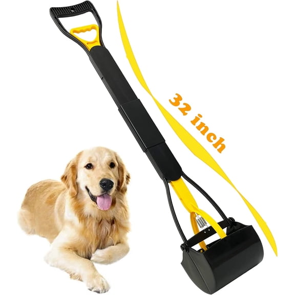 32 Tall Pooper Scooper, Large Pooper Scooper for Dogs Heavy Duty, Dog Pooper Scooper with Long Handle & High Strength Durable Spring, Foldable Dog Poop Pick Up