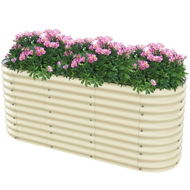 32" Tall Raised Garden Bed Galvanized Planter Box Outdoor, Easy to Install, Rot-Resistant Metal Garden Bed Planter for Vegetables Flower Herb (Ivory)