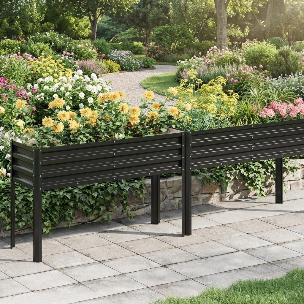 32" Tall Self-Watering Raised Garden Bed with Legs, Heavy Duty Galvanized Steel Planter, Modular Ergonomic Design for Patio Backyard, Black