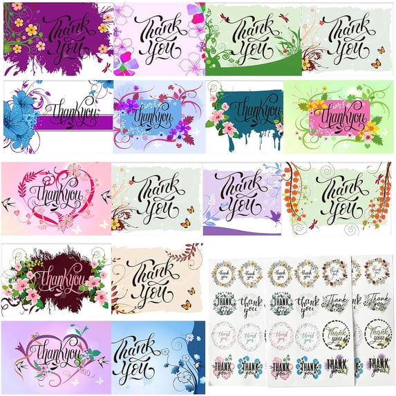 32 Thank You Cards with Envelopes Matching Stickers and Storage Box, 4 x 6 Inch Blank Thank You Greeting Cards Thank You Note for Graduation, Baby Shower, Wedding, small Business, Holiday,
