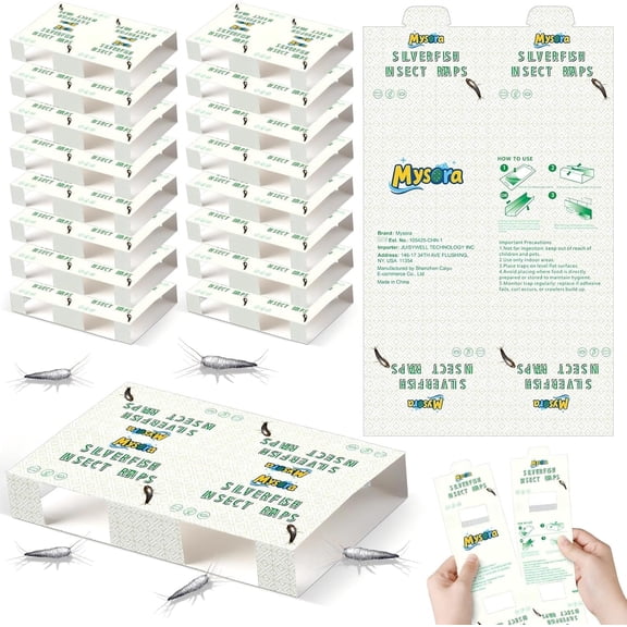 32 Traps Silverfish Traps 16 Sheets Silverfish Killer Indoor Non Toxic Sticky Insect Killer with Dual Color & Pattern Lure for Crawling Detachable Use as 32 Small or 16 Large