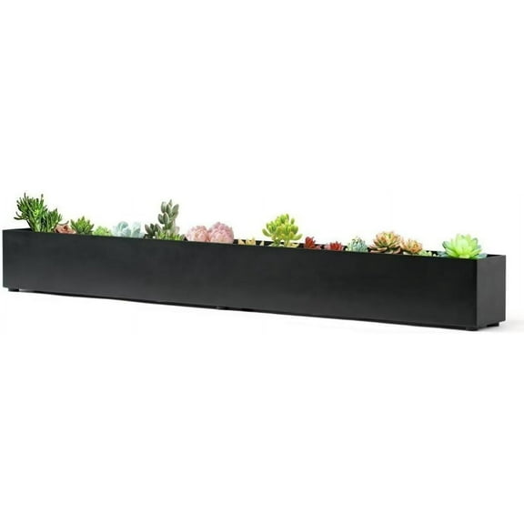 32" Trough Rectangle Planter Window Sill Planter Box Long Window Planters Modern Galvanized Steel Succulent Planter Black Metal Windowsill Pot for Indoor Plants Herb Table Home Outdoor