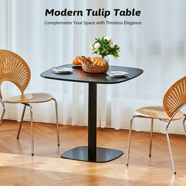 32" Tulip Table Small Pedestal Table for 4 Modern Square Dining Room Table Black