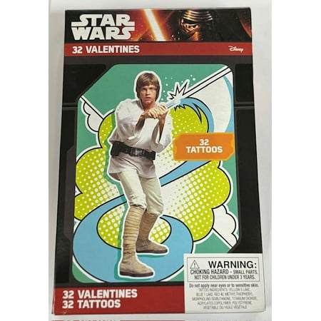 32 VALENTINE CARDS DELUXE STAR WARS WITH 32 TATTOOS