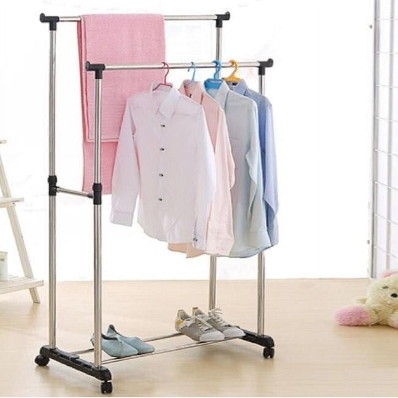 32'' Vertically & Horizontally-stretching Stand Clothes Rack(Single ...
