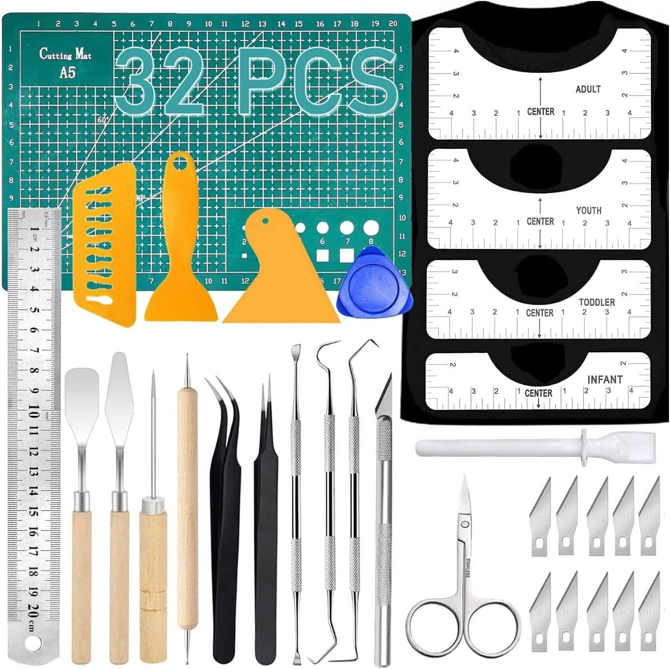 32 Vinyl Weeding Tool Kit with T-Shirt Guide Ruler Precision Craft ...