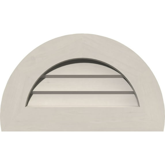 32"W x 16"H Half Round Gable Vent (37"W x 21"H Frame Size): Primed, Non-Functional, Smooth Pine Gable Vent w/ Decorative Face Frame