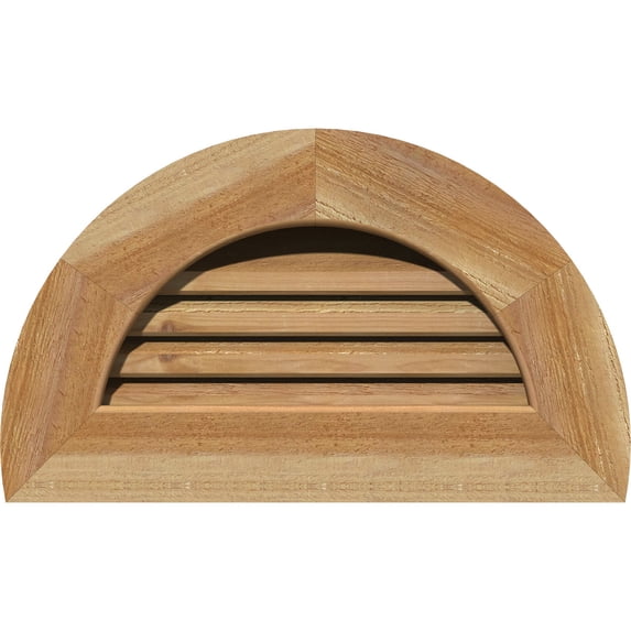 32"W x 16"H Half Round Gable Vent (37"W x 21"H Frame Size): Unfinished, Functional, Rough Sawn Western Red Cedar Gable Vent w/ 1" x 4" Flat Trim Frame