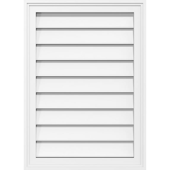 32"W x 18"H Rectangle Surface Mount PVC Gable Vent: Functional, w/ 2"W x 1-1/2"P Brickmould Frame