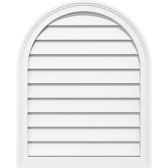 32"W x 22"H Round Top Surface Mount PVC Gable Vent: Functional, w/ 2"W x 1-1/2"P Brickmould Frame