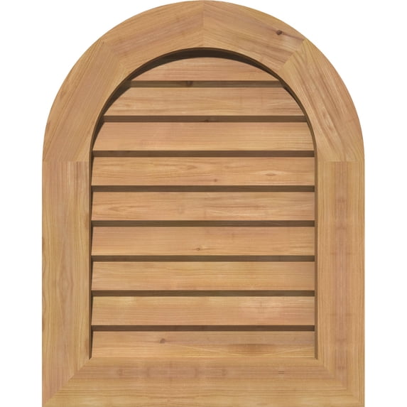 32"W x 24"H Round Top Gable Vent (37"W x 29"H Frame Size): Unfinished, Non-Functional, Smooth Western Red Cedar Gable Vent w/ Decorative Face Frame