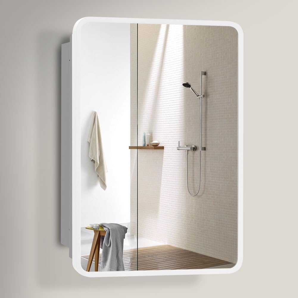 32" W x 24" H White Framed Recessed Medicine with Mirror, Wall