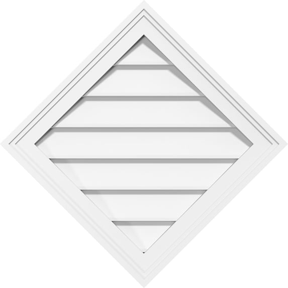 32"W x 32"H Diamond Surface Mount PVC Gable Vent: Non-Functional, w/ 2"W x 1-1/2"P Brickmould Frame