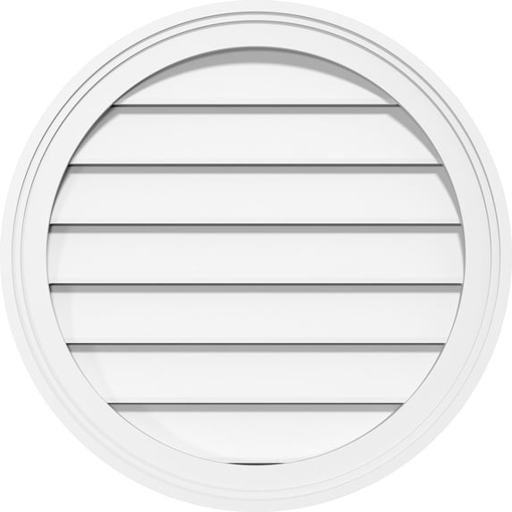 32"W x 32"H Round Surface Mount PVC Gable Vent: Functional, w/ 2"W x 1-1/2"P Brickmould Frame
