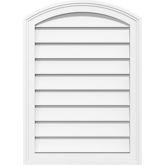 32"W x 34"H Arch Top Surface Mount PVC Gable Vent: Functional, w/ 2"W x 1-1/2"P Brickmould Frame