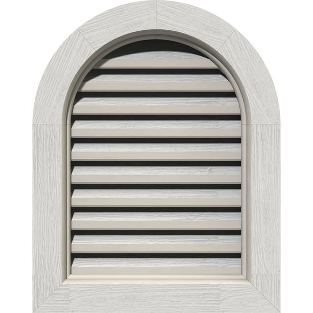 32"W x 34"H Round Top Gable Vent (37"W x 39"H Frame Size): Primed, Functional, Rough Sawn Western Red Cedar Gable Vent w/ Brick Mould Face Frame