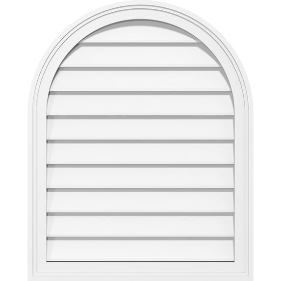 32"W x 40"H Round Top Surface Mount PVC Gable Vent: Non-Functional, w/ 2"W x 1-1/2"P Brickmould Frame