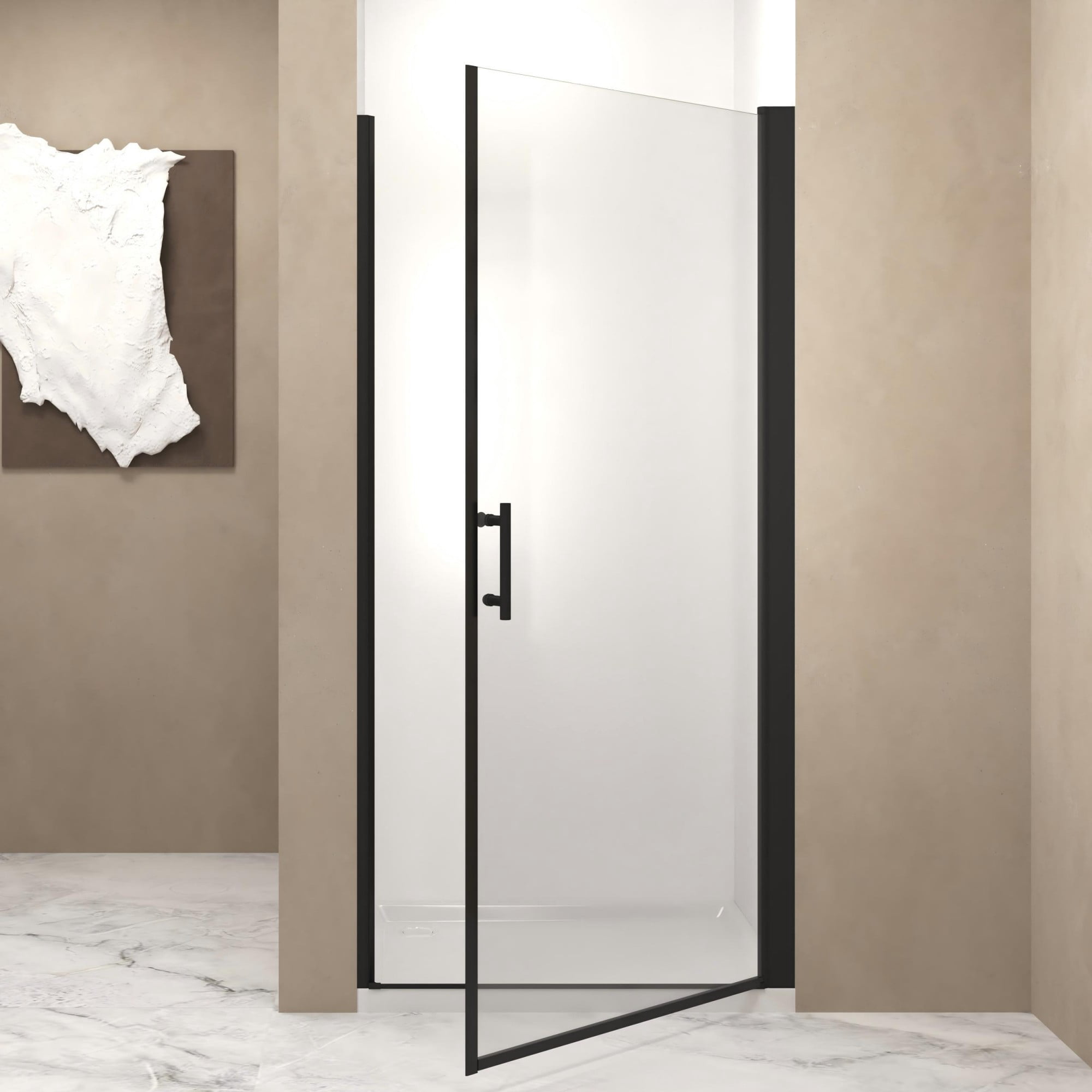 32"W x 72" Pivot Shower Door,Half Frame Shower Door,1/4" Transparent Glass,Matte Black Aluminum Frame