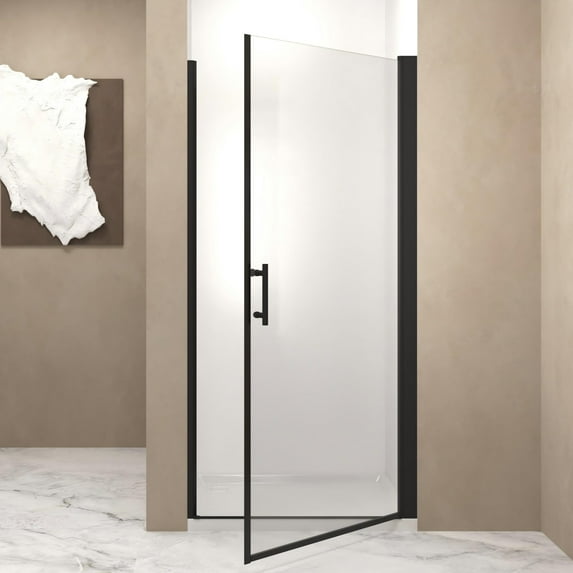 32"W x 72" Pivot Shower Door,Half Frame Shower Door,1/4" Transparent Glass,Matte Black Aluminum Frame