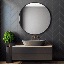 32" Wall Mirror Bathroom Mirror Wall Mounted Round Mirror, Black
