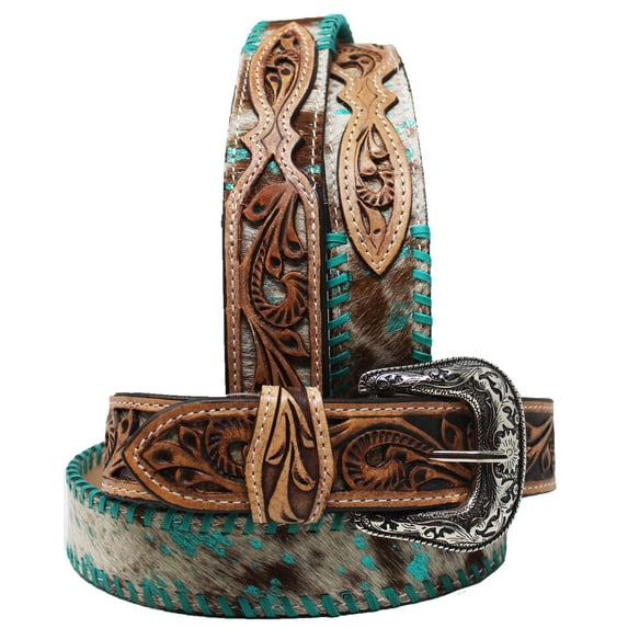 32 Western 1-1/2" Floral Turquoise Laced Cowhide Full-Grain Leather Belt 26RT66TR