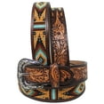 thumbnail image 1 of 32  Western 1-1/2" Wide Floral Tooled Beaded Full-Grain Leather Belt 26RS23, 1 of 1