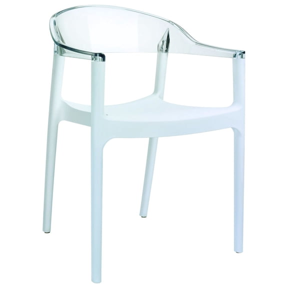 32" White and Clear Transparent Stackable Outdoor Patio Dining Arm Chair
