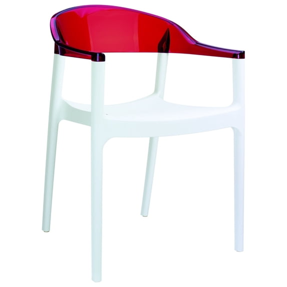 Luxury Commercial Living 32" White and Red Transparent Stackable Outdoor Patio Dining Arm Chair