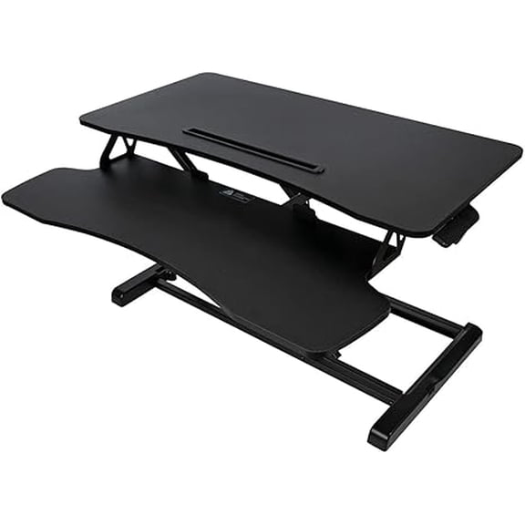 32" Wide Height Adjustable Sit Stand Up Desk Riser with Keyboard Tray, Desktop Workstation Riser for Home Office Computer Laptop, Black
